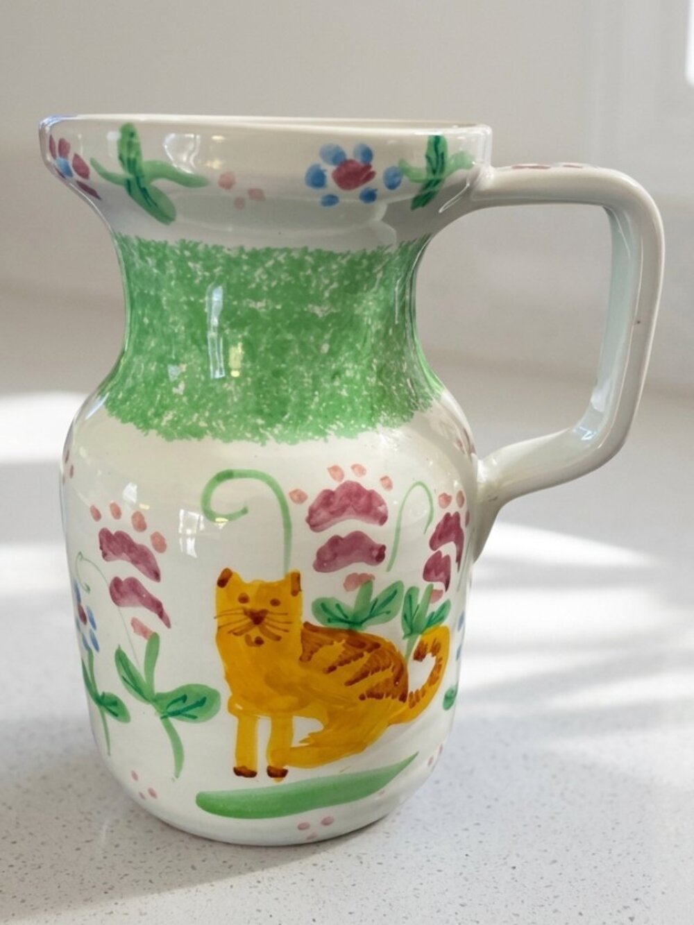 Vintage 80s Italian Hand Painted Ceramic Cat Pitcher Taste Setter Sigma